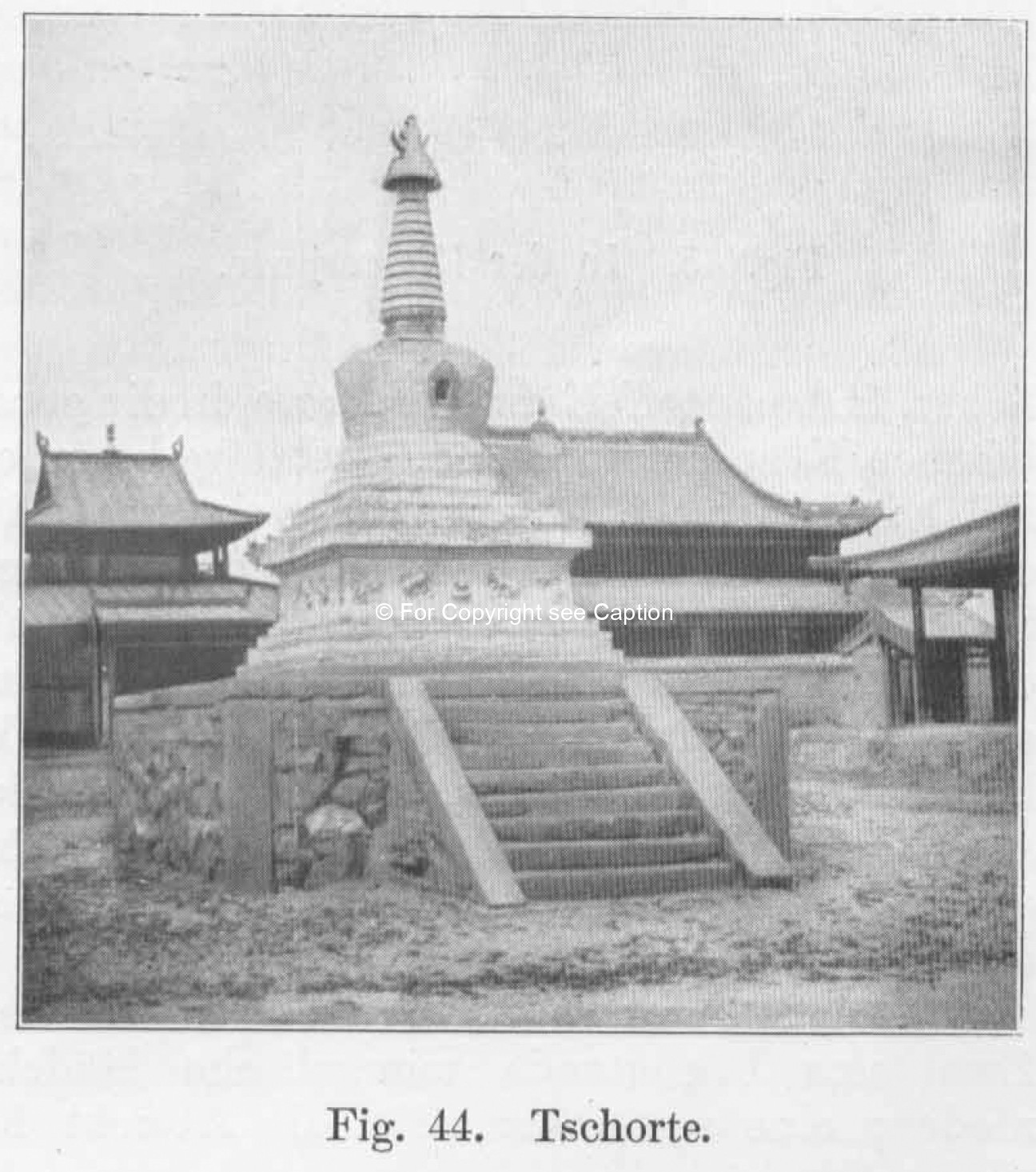 A stupa in front of the temples. Paquet, Dr. Alfons, Südsibirien und die Nordwestmongolei. 1909. p. 
